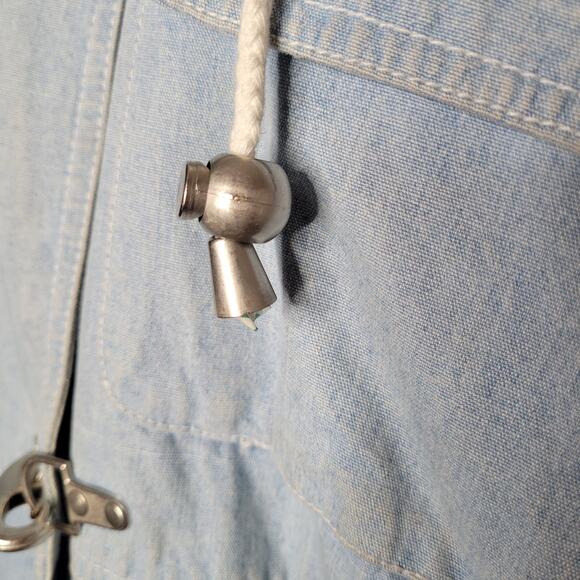 Striped Color block Zip And Shackle Hooded Oversized Denim Jacket Unisex Small - Picture 6 of 16